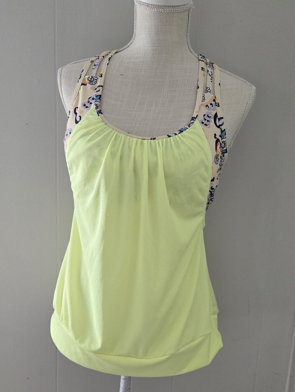 Women's Neon Yellow Athletic Tank Top with Printed Straps